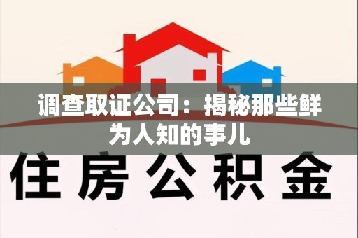 永安调查取证公司：揭秘那些鲜为人知的事儿