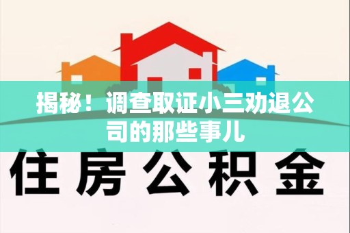 永安揭秘！调查取证小三劝退公司的那些事儿