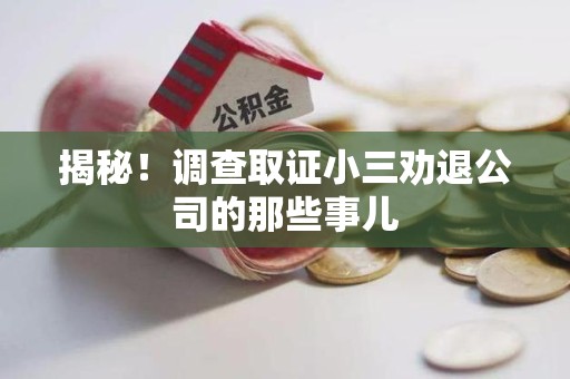永安揭秘！调查取证小三劝退公司的那些事儿